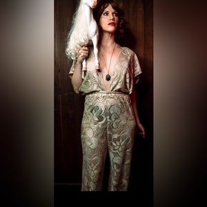 Cybelle Elena Clara gold lace jumpsuit wedding engagement vintage